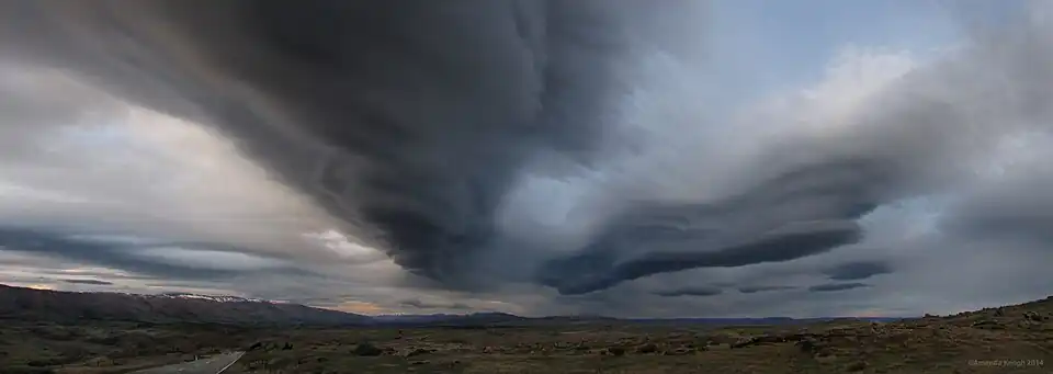 Climbing out of the valley and looking back at the two stacks of The Pet