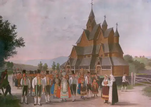 Heddal Stave church by Johannes Flintoe, 1828