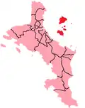 Location of the Ste Anne Marine National Park (islands in red)