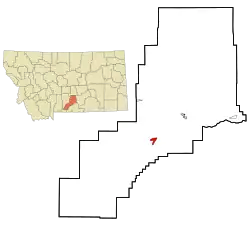 Location of Absarokee, Montana