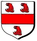 Irish Argent, a fess between three hawks heads erased, gules