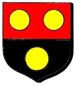 Streatfield Per fess gules and sable, three bezants