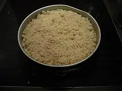 Raw streusel dough in a mixing bowl