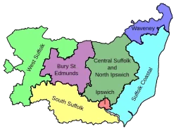 Map of parliamentary constituencies in Suffolk 1997–present