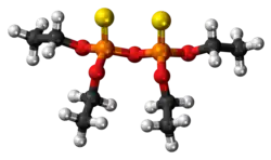 Ball-and-stick model of the sulfotep molecule