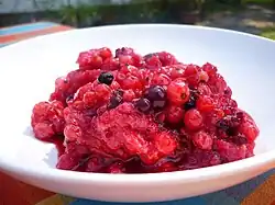 Summer pudding made with currants, in a bowl