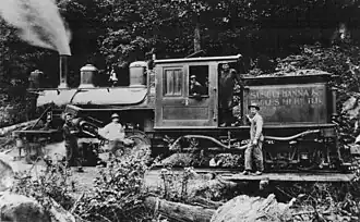 Steam locomotive and five persons