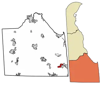 Location of Millville in Sussex County, Delaware.
