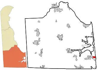 Location of Bethany Beach in Sussex County, Delaware.