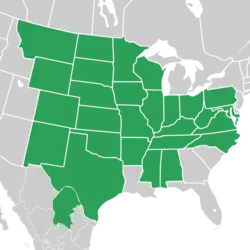 Symphyotrichum oblongifolium native distribution map: Mexico – Coahuila; US – Alabama, Arkansas, Colorado, Illinois, Indiana, Iowa, Kansas, Kentucky, Maryland, Minnesota, Mississippi, Missouri, Montana, Nebraska, New Mexico, North Carolina, North Dakota, Ohio, Oklahoma, Pennsylvania, South Dakota, Tennessee, Texas, Virginia, West Virginia, Wisconsin, and Wyoming.