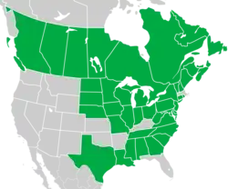 Symphyotrichum puniceum native distribution: Canada — Alberta, British Columbia, Labrador, Manitoba, New Brunswick, Newfoundland, Nova Scotia, Ontario, Prince Edward Island, Québec, and Saskatchewan; US — Alabama, Connecticut, Delaware, Georgia, Illinois, Indiana, Iowa, Louisiana, Maine, Maryland, Michigan, Minnesota, Mississippi, Missouri, Nebraska, New Hampshire, New Jersey, New York, North Carolina, North Dakota, Ohio, Pennsylvania, Rhode Island, South Carolina, South Dakota, Tennessee, Texas, Vermont, Virginia, West Virginia, and Wisconsin.