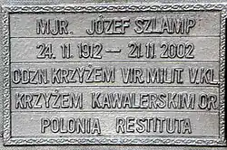 Plaque in memory of maj. Józef Szlamp