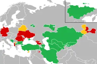 A coloured map of the countries of Europe