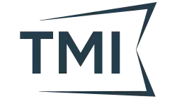 Dark gray "TMI" at an angle within a partial box