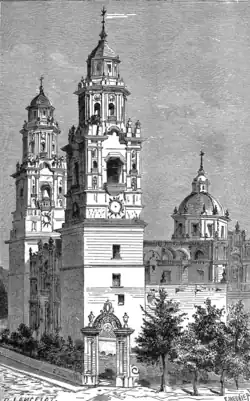 Cathedral of Morelia in 1889 by Susan Hale.[3]