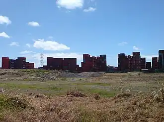 The containers stacked in the primarily industrial Southdown can sometimes evoke a "table mountains" horizon.