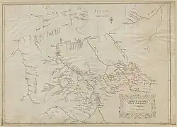 1635 map by Beauplan called Tabula Geographica Ukrainska ('Ukrainian Geographical Table'). North is at the bottom.