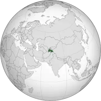 Location of Tajikistan (green)