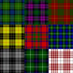 Montage of 9 tartan designs, from simple to complex, and in a wide range of colours