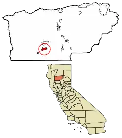 Location of Flournoy in Tehama County, California.