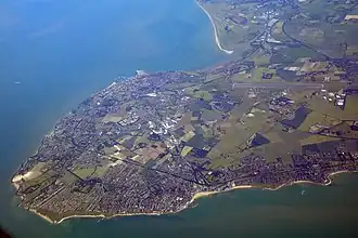 Thanet aerial showing the towns of Broadstairs. Margate, Ramsgate and Westgate-on-Sea