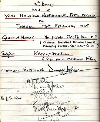 Extract from the Ashridge Dining Club Register