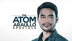 An image of Atom Araullo, over a white background. The show title is displayed on the left side of the image.