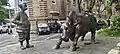 The BSE Bull, and the Common Man Sculptures near Horniman Circle