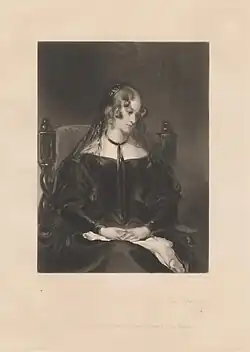 The Orphan by Henry Liverseege,[98] mezzotint and engraving by Samuel Cousins, 1834 depicting Lady Anne Moon (d. 1870).