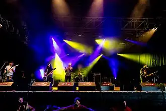 The Word Alive performing in 2016. From left to right: Zack Hansen, Daniel Shapiro, Tyler Smith, Luke Holland (back), and Tony Pizzuti