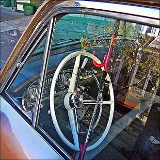 A club installed on a car.