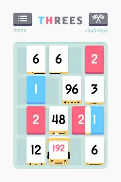 Red, white, and blue tiles with tiny monster personalities in the yellow drop shadow, big numbers on the tiles, minimalist design