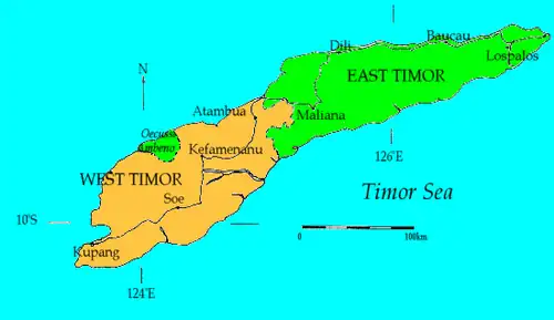 Location of West Timor (orange) in Timor Island