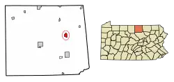 Location of Mansfield in Tioga County, Pennsylvania.