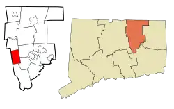 Bolton's location within Tolland County and Connecticut