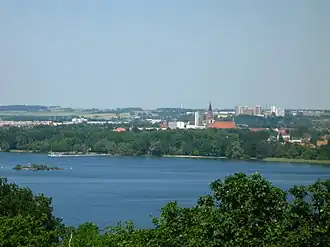 Neubrandenburg skyline with Tollensesee