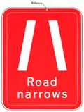 Sign to give warning that the motorway narrows