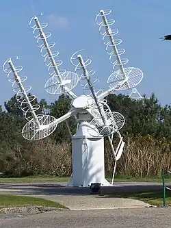 Array of four axial-mode helical antennas used for satellite tracking, France
