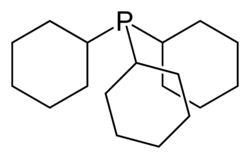 Tricyclohexylphosphine, a bulky phosphine ligand used in homogeneous catalysis and, with B(C6F5)3, comprises the classic frustrated Lewis pair.[11]