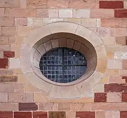 Detail of the exterior. (barred window)