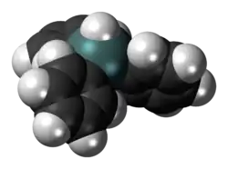 Space-filling model of the triphenyltin hydride molecule