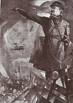 Stylized portrait of Trotsky in Red Army uniform by Yury Annenkov, 1921