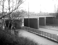 A black-and-white photo of the tunnels near the Warsaw West railroad station, central to the conspiracy theory related to the operation of a gas chamber supposedly used to exterminate some 200,000 non-Jewish Poles
