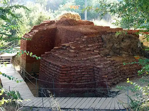 Troy II fortifications with modern reconstructed mudbrick