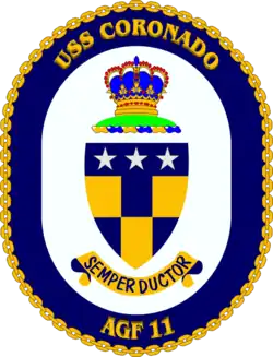 The ship's crest of USS Coronado (AGF-11)
