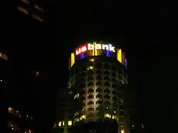 Lit in purple and gold to support the Los Angeles Lakers during the 2009 NBA Finals