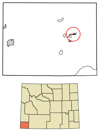 Location of Lyman in Uinta County, Wyoming.
