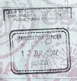 A UK passport stamp issued in Paris