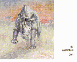 Video g: Attacking Rhino, by passing this chameleon-painting its colour changes as shown, 2007, 100 x 100 x 4&nbsp;cm