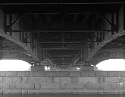 Underside of the bridge in 1985. Image shows how the bridge was originally built, and later modified, but before the superstructure was replaced.